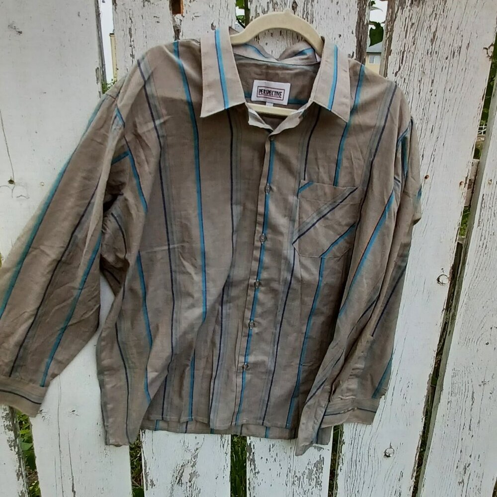 Vintage Grey and teal striped button-up by Perspective Western Preppy Classic